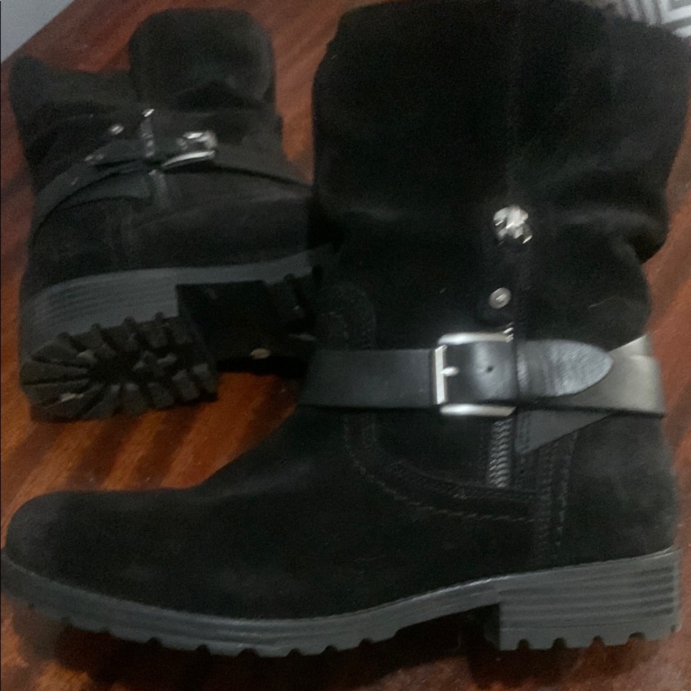 Black Suede Ankle Boots with Buckle